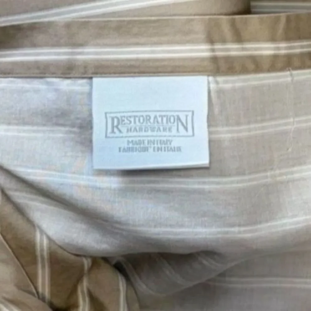 Restoration Hardware Tan Ivory Striped Italian Cotton Euro Shams Set Of 3